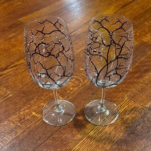 Elegant Wine Glasses with Cherry Blossom Branch Design